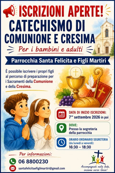 immagine di Iscrizioni al percorso di preparazione ai Sacramenti della Prima Comunione e della Cresima